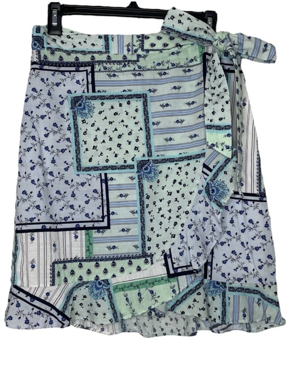 LOFT Womens Wrap Skirt Size 6 Floral Patchwork Ruffle Tie Waist Boho